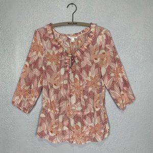 Banana Republic silk floral ruffle neckline blouse